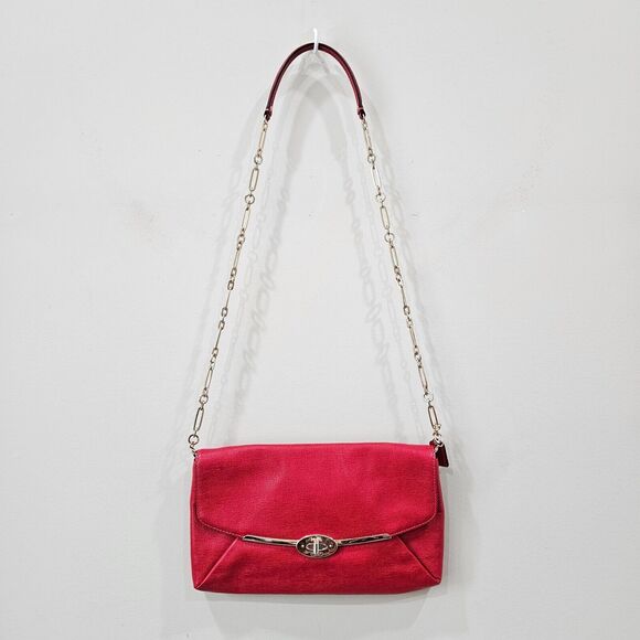 Coach Madison Textured Leather Crossbody Clutch Gold Hardware Y2K Vermillion Red - Picture 1 of 16